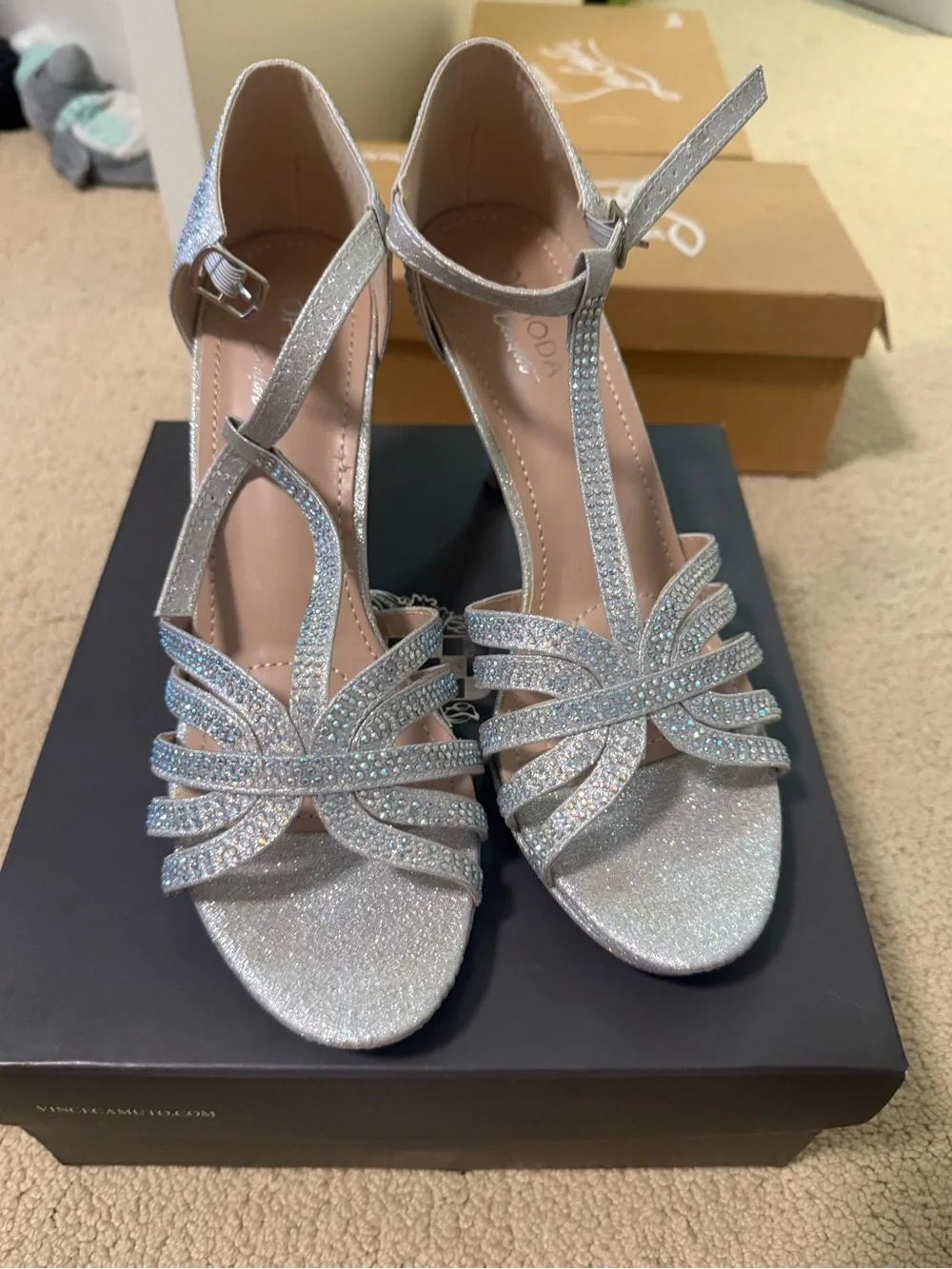 New kitten heel Glitter T-Strap Rhinestone Heels
